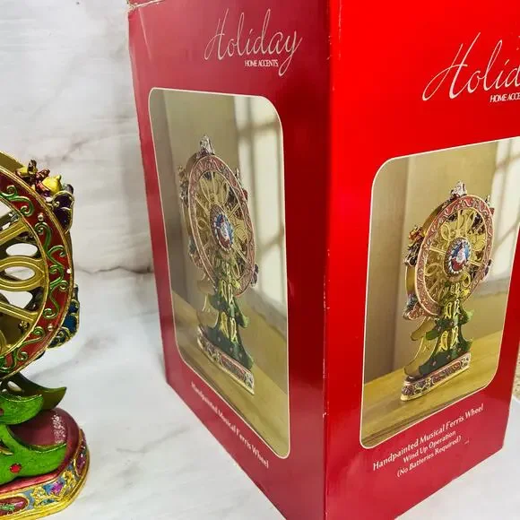 Holiday Home Accents Christmas Ferris Wheel Musical Wind-Up Box Hand Painted